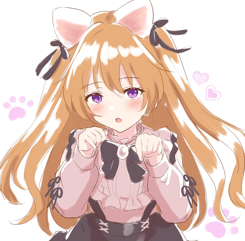 1girl, absurdres, animal_ears, black_bow, black_bowtie, black_ribbon, black_skirt, blush