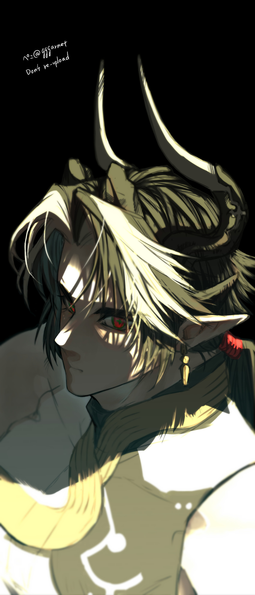 1boy, absurdres, arknights, artist_name, black_background, black_hair, blonde_hair, chong_yue_(arknights)