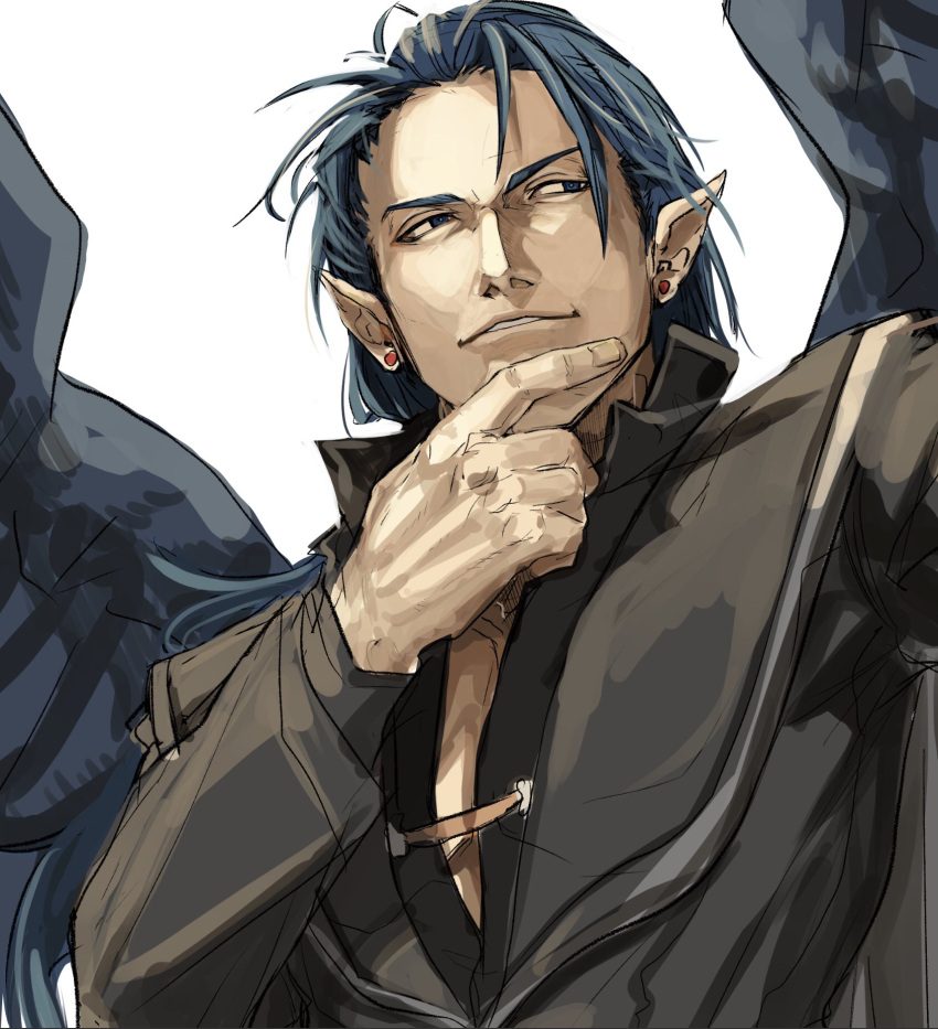 black_wings, feathered_wings, fire_emblem, fire_emblem:_path_of_radiance, fire_emblem:_radiant_dawn, green_eyes, hand_on_own_chin, highres