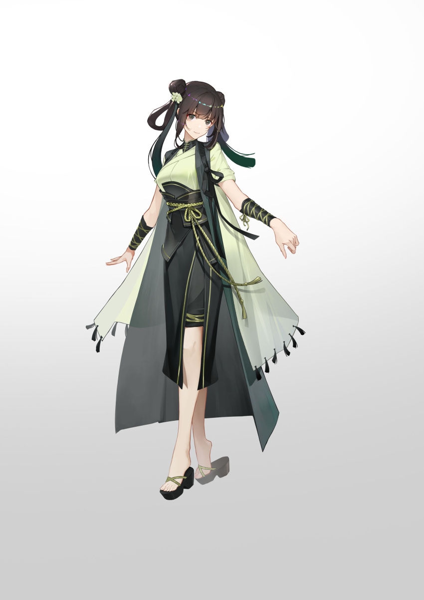 1girl, absurdres, black_footwear, black_hair, breasts, brown_eyes, brown_hair, chinese_clothes