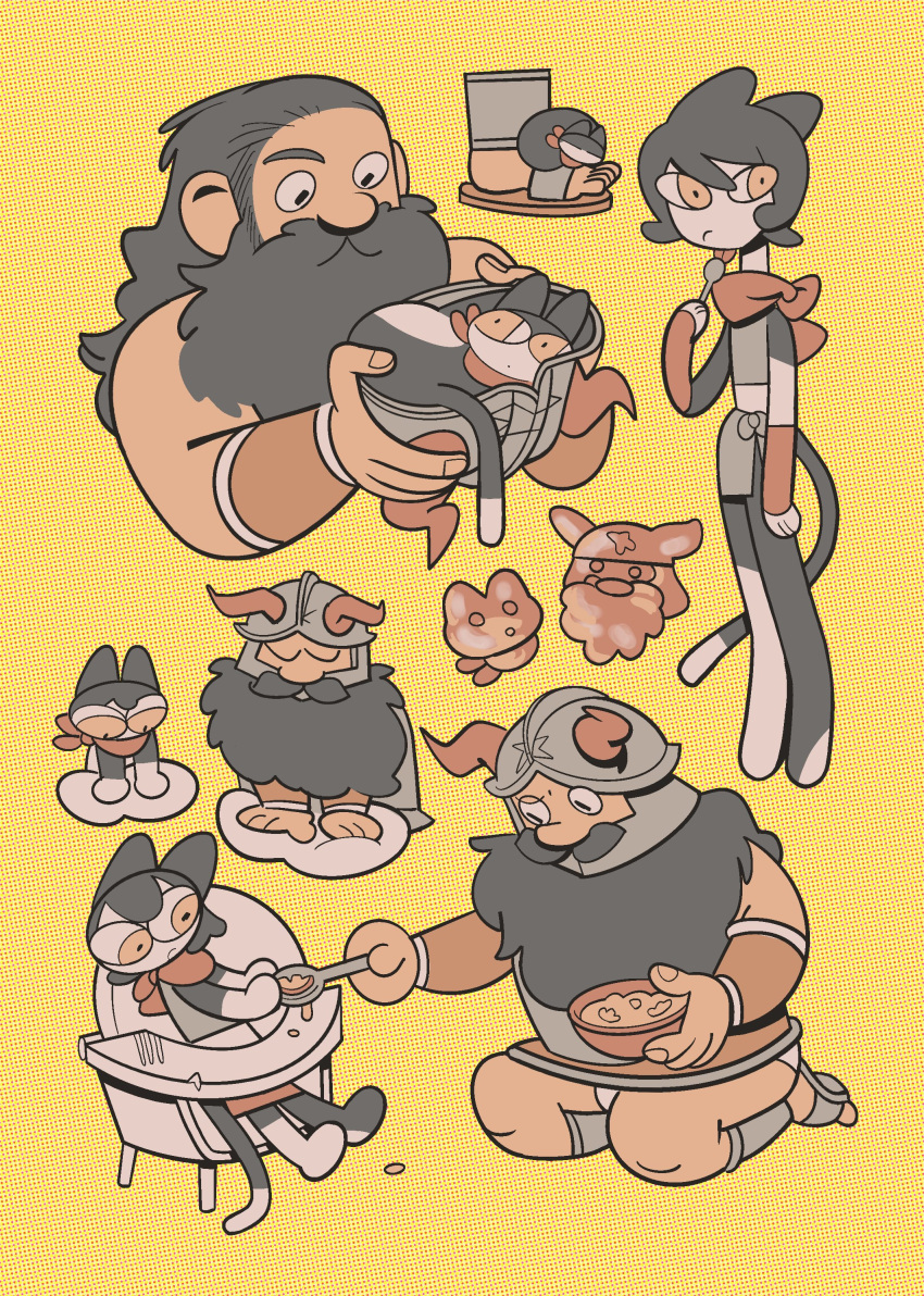 1boy, 1girl, absurdres, beard, body_fur, bulge_peek, cat_girl, closed_eyes