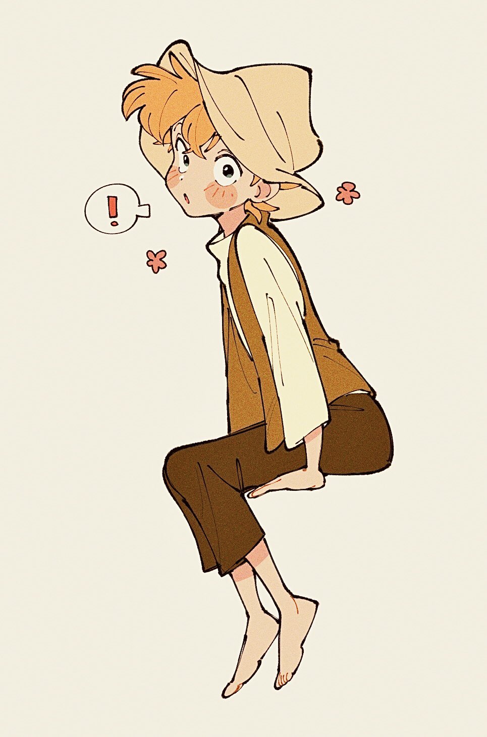 !, 1boy, arm_support, barefoot, blush_stickers, br'er_fox_(disney), brown_hat, brown_pants