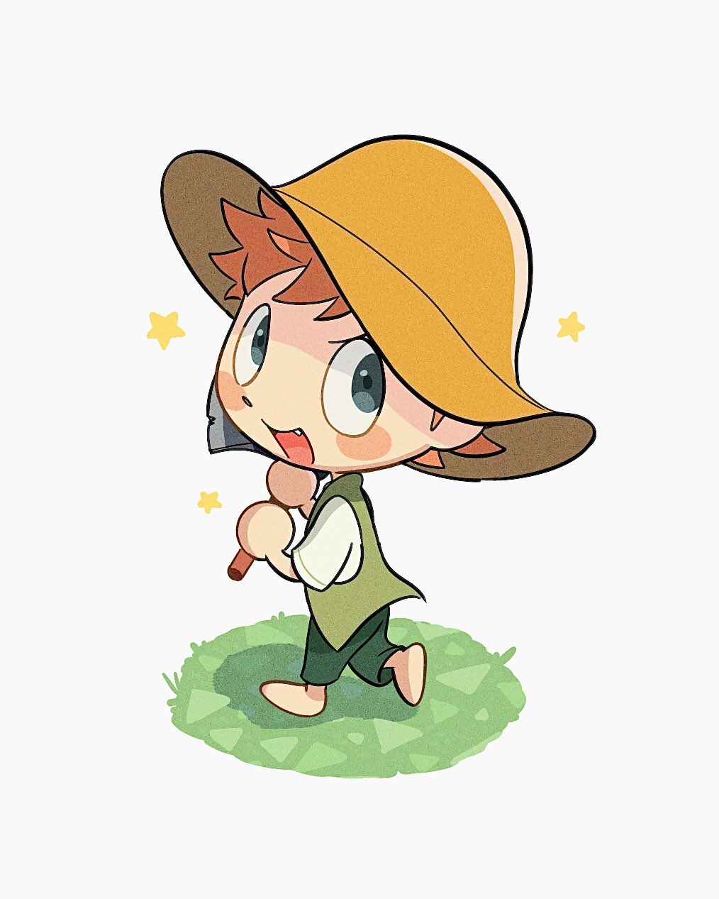1boy, animal_crossing, axe, barefoot, blush_stickers, br'er_fox_(disney), brown_hair, brown_hat