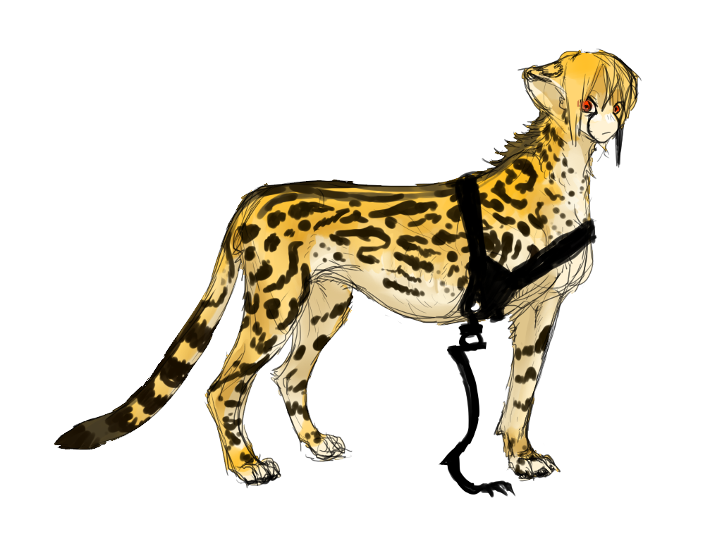 1boy, amputee, blonde_hair, cheetah_boy, closed_mouth, commentary_request, full_body, human_head