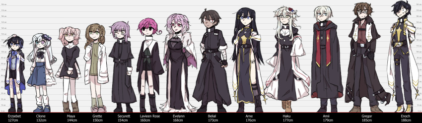6+boys, 6+girls, amii_eckaran, arne_alternata, belial_(happy_saint_sheol), black_hair, blue_eyes, brown_hair