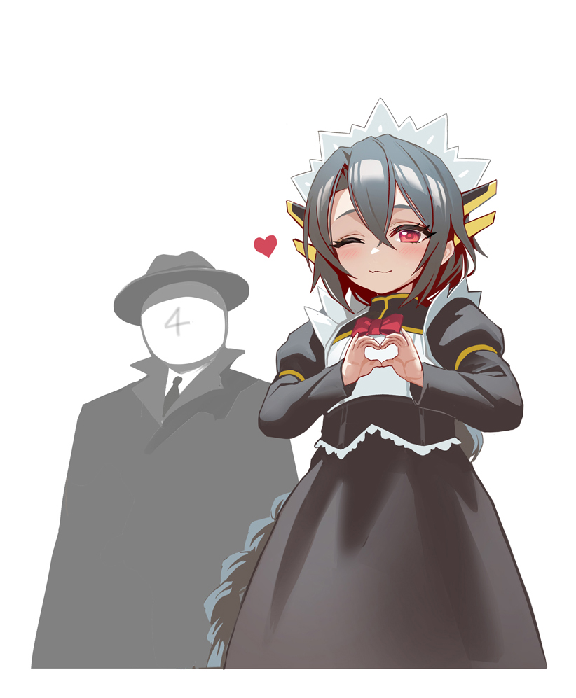 1boy, 1girl, adapted_costume, aged_down, black_hair, black_wyrm_(last_origin), braid, braided_ponytail