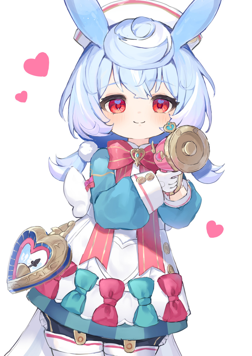 1girl, absurdres, animal_ears, blue_hair, blush, bow, bowtie, closed_mouth