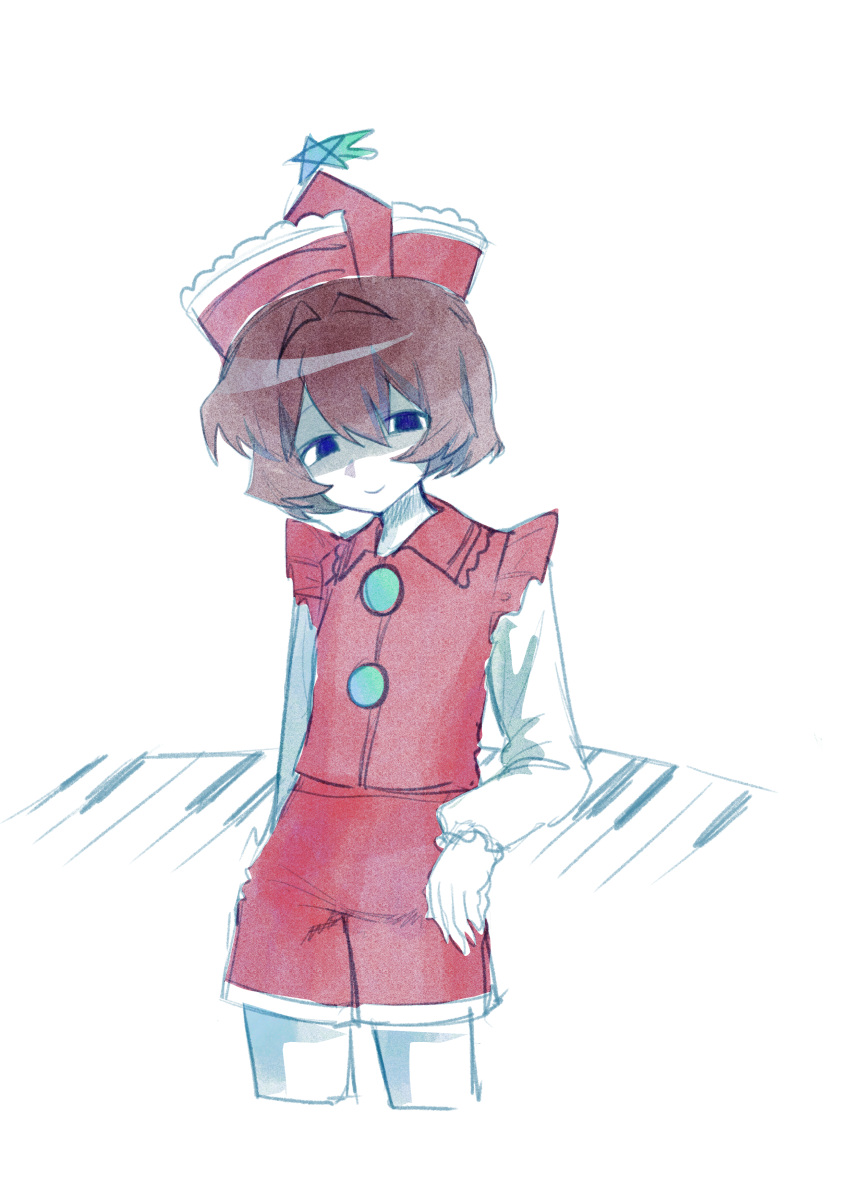 1girl, absurdres, bingkuaihei, blue_eyes, brown_hair, buttons, closed_mouth, collared_vest