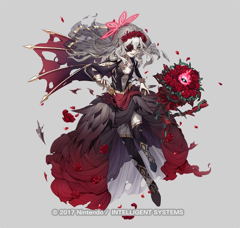 1girl, air_(ai_r_), animal_ears, bat_ears, bat_girl, black_dress, black_thighhighs, bouquet