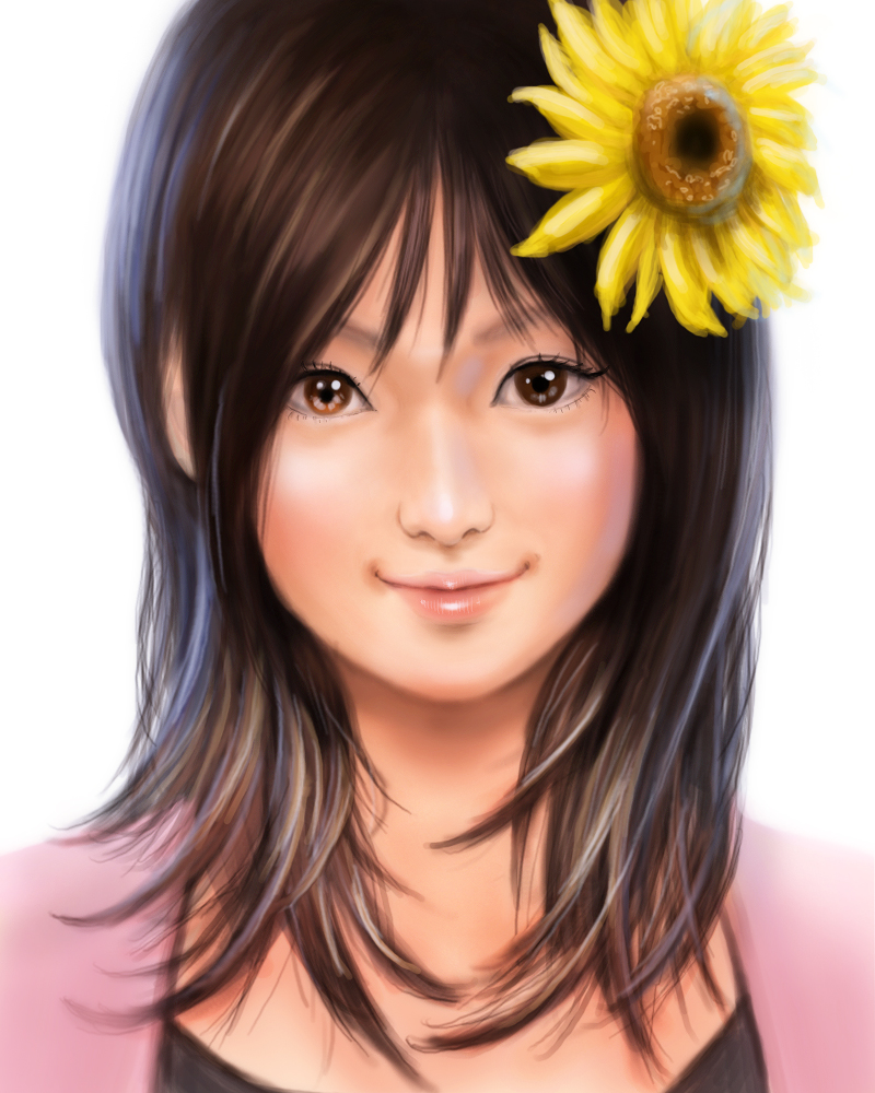 1girl, brown_eyes, brown_hair, flower, hair_flower, hair_ornament, looking_at_viewer, original