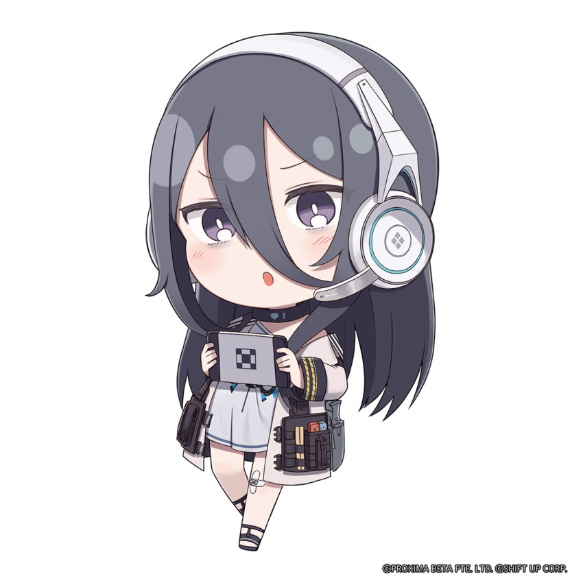 1girl, bags_under_eyes, bandaid, bandaid_on_knee, bandaid_on_leg, black_footwear, bright_pupils, chibi