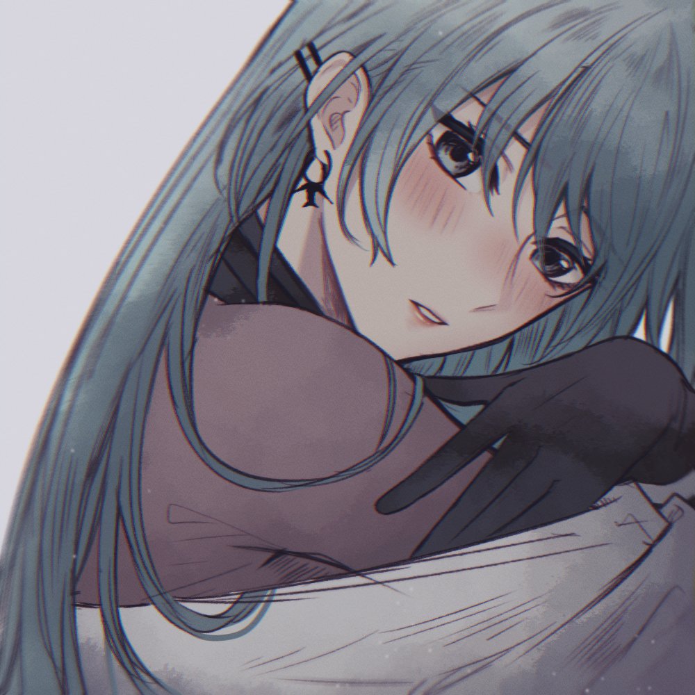 1girl, alternate_hairstyle, angon623, aqua_hair, bird_earrings, black_gloves, blue_eyes, blue_hair