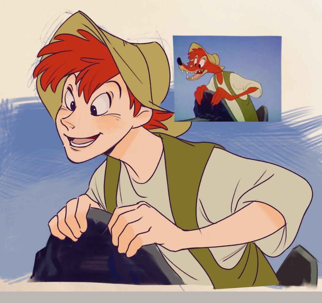 1boy, black_eyes, blush, br'er_fox_(disney), bright_pupils, brown_hat, derivative_work, green_vest