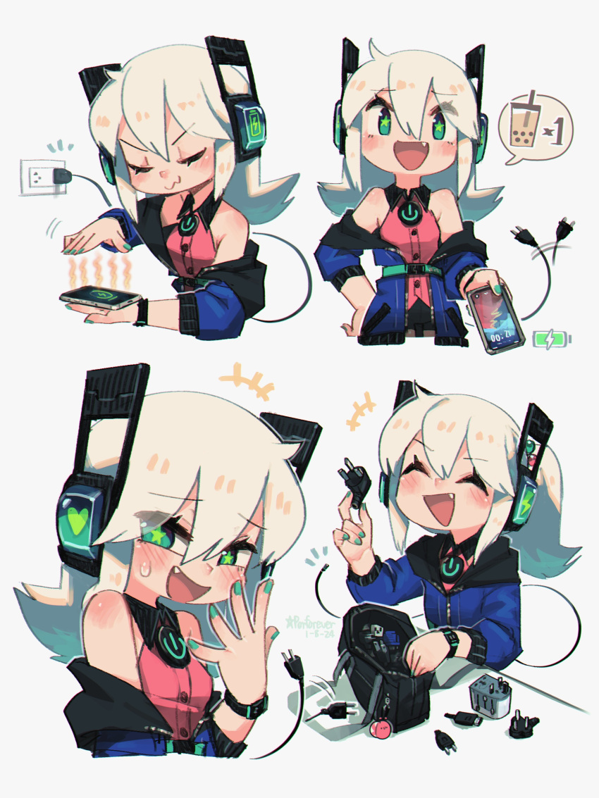 +++, 1girl, :3, :d, ^_^, absurdres, aqua_eyes, aqua_nails