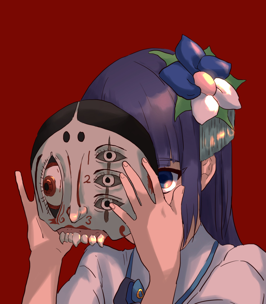 1girl, aoi_ch., blue_eyes, commentary_request, covered_face, flower, fuji_aoi, hair_flower