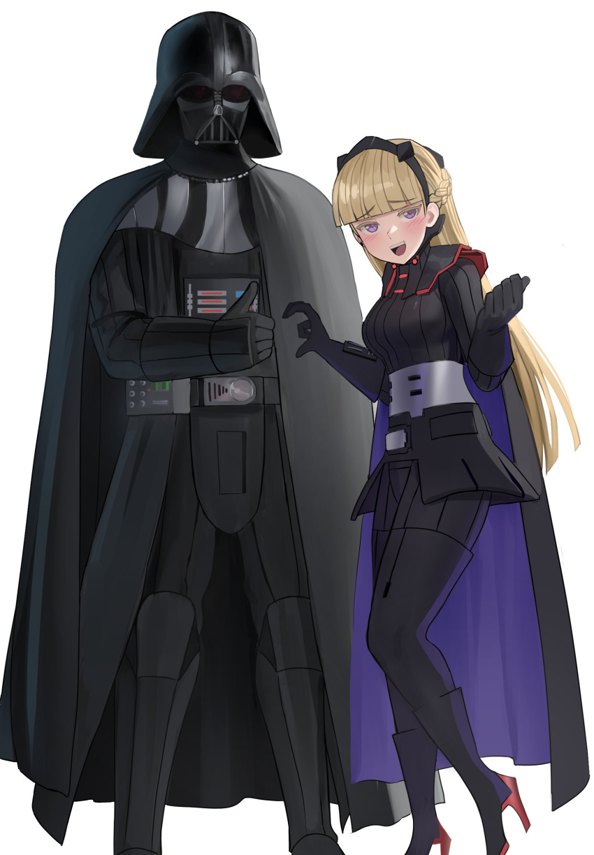 1boy, 1girl, absurdres, am_(star_wars), black_gloves, black_hairband, blonde_hair, blush