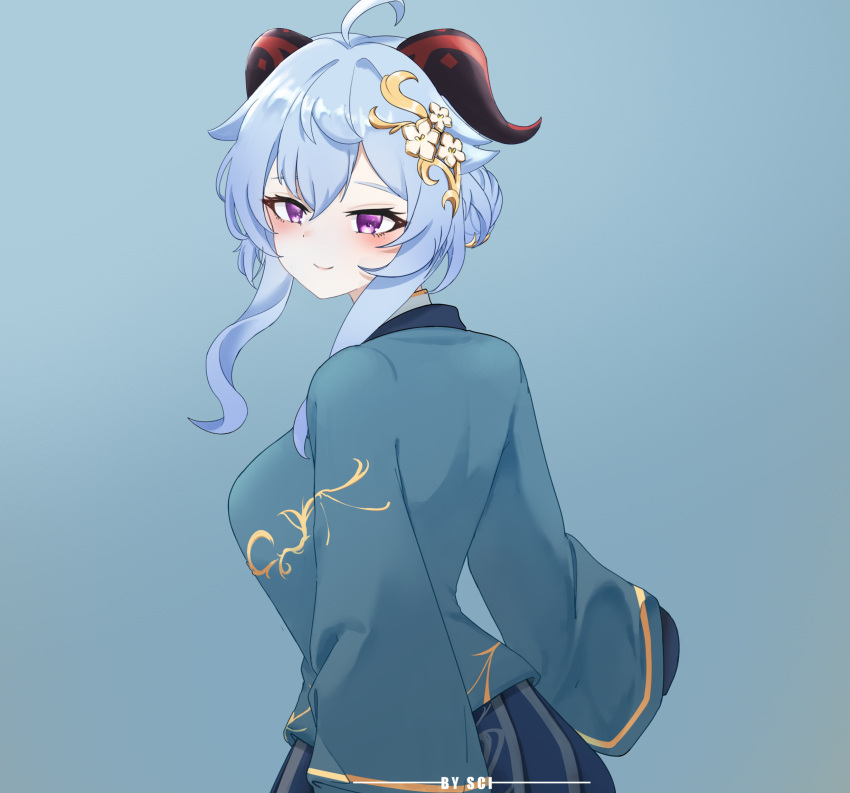 1girl, ahoge, alternate_costume, aoqun, blue_hair, blush, breasts, chinese_clothes