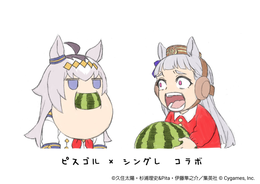 2girls, absurdres, ahoge, animal_ears, artist_name, blue_eyes, bow, collaboration