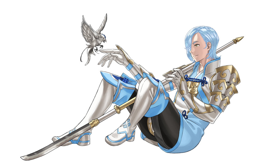1boy, armor, bird, blue_hair, commentary_request, fire_emblem, fire_emblem_fates, full_body