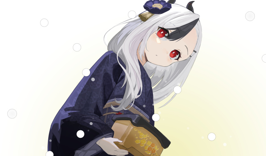 1girl, absurdres, asymmetrical_bangs, black_hair, black_horns, blue_archive, boller_jiang, bright_pupils