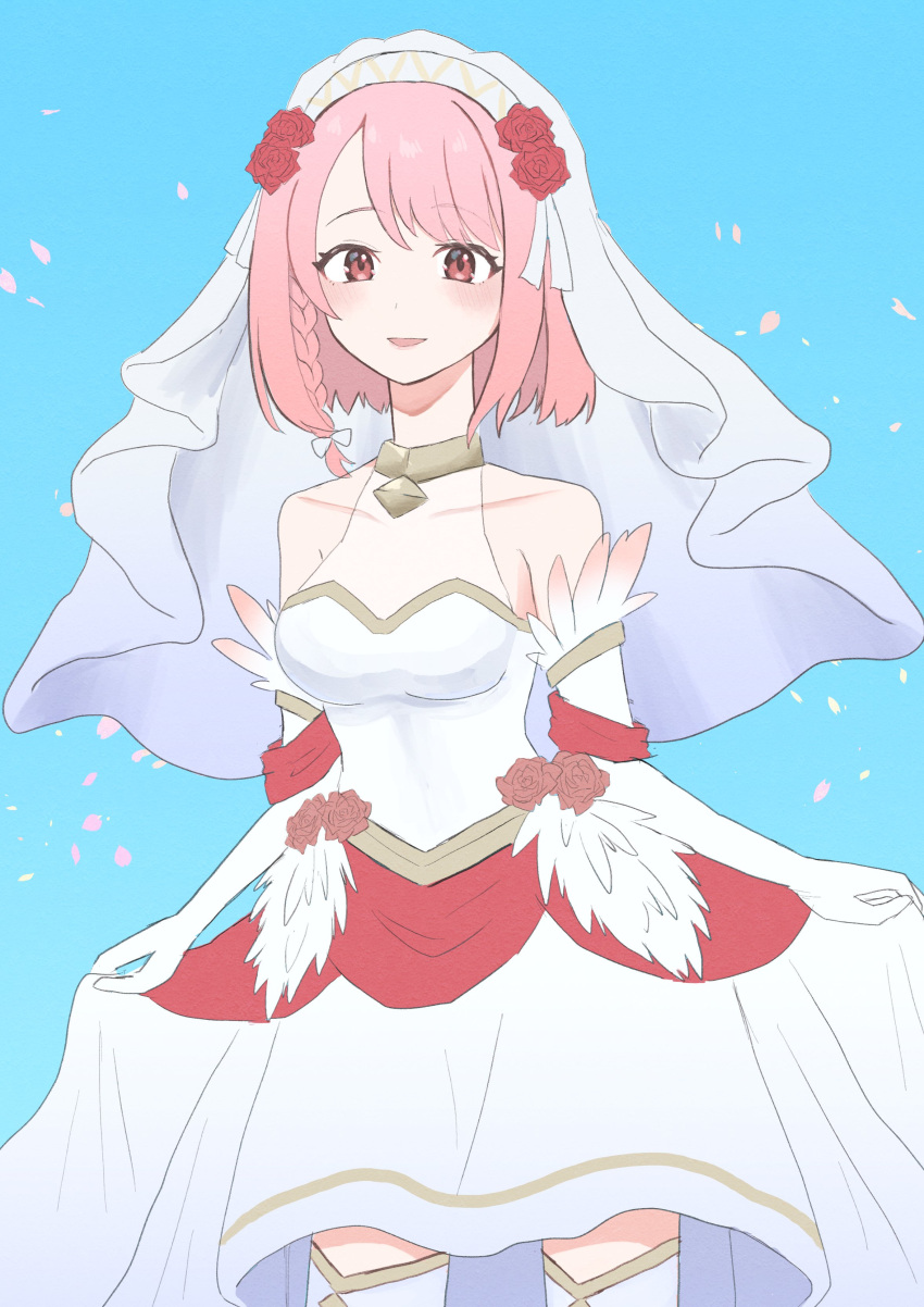 1girl, absurdres, bare_shoulders, boots, bridal_veil, bride, dress, fire_emblem