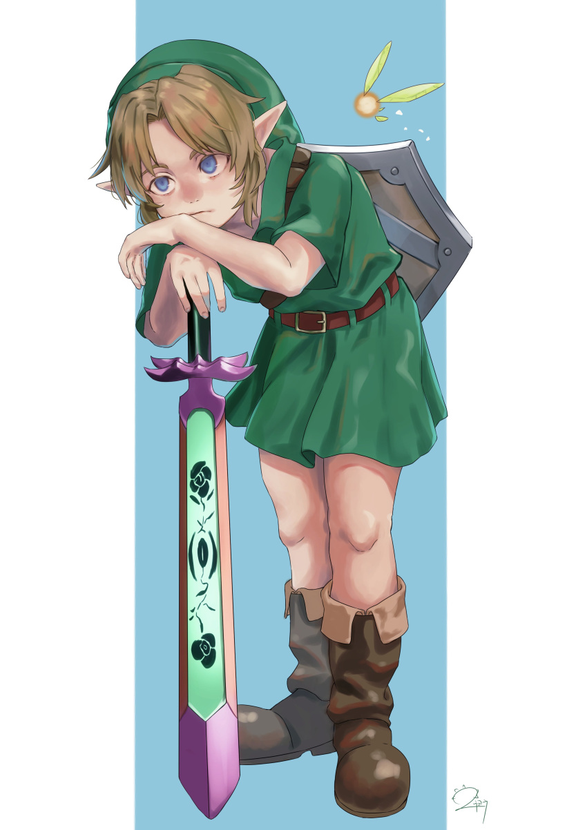 1boy, 1girl, absurdres, belt, blonde_hair, blue_eyes, boots, brown_belt