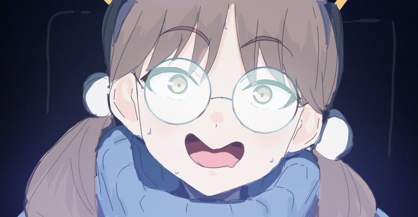1girl, blue_archive, clich51368861, drooling, glasses, hair_bobbles, hair_ornament, highres