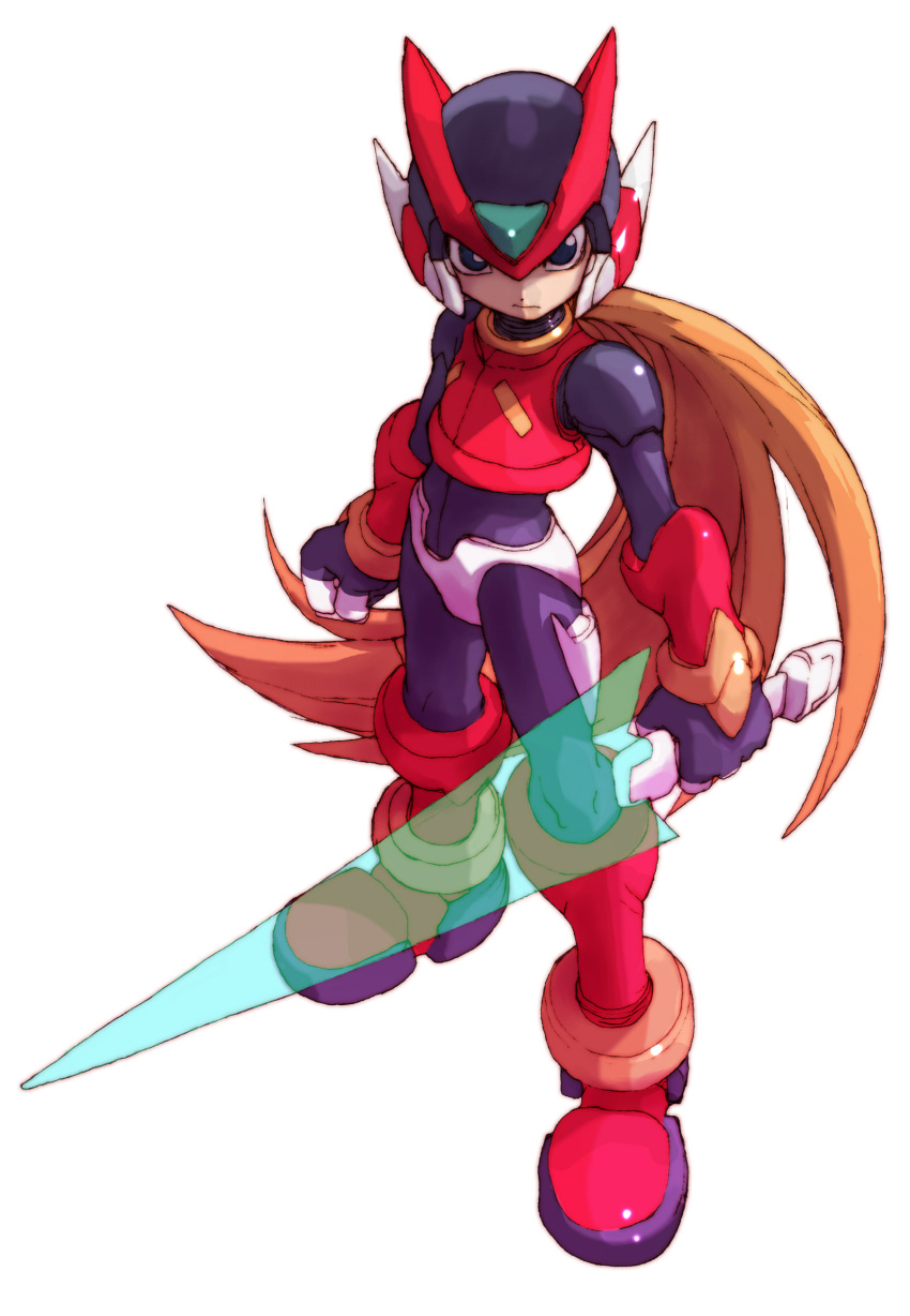 1boy, absurdres, android, armor, black_eyes, blonde_hair, boots, energy_sword