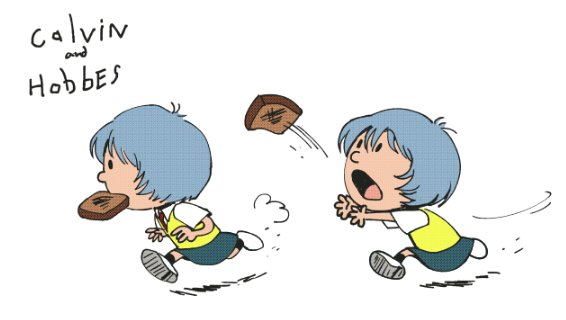 1girl, ayanami_rei, blue_hair, bread, bread_slice, calvin_&amp;_hobbes, chibi, food
