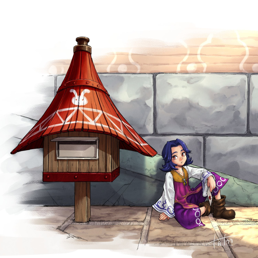 1boy, blue_hair, dark_blue_hair, highres, kafei, mailbox_(incoming_mail), medium_hair, mihanada-totsuki