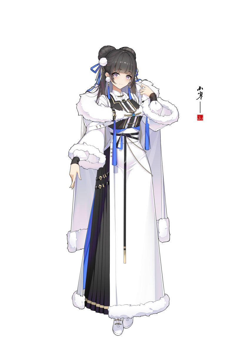 1girl, absurdres, black_hair, blue_hair, blue_ribbon, blunt_bangs, cape, chinese_clothes