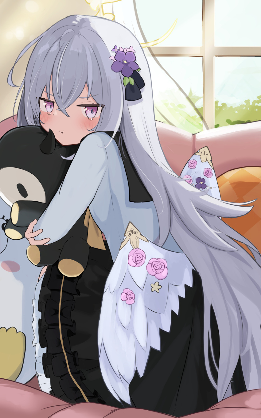 1girl, absurdres, angel_wings, azusa_(blue_archive), black_dress, black_ribbon, black_sailor_collar, blue_archive