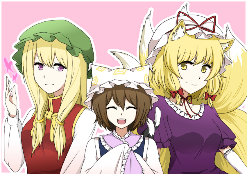 3girls, absurdres, alternate_costume, animal_ear_fluff, animal_ears, animal_hat, blonde_hair, blue_tabard