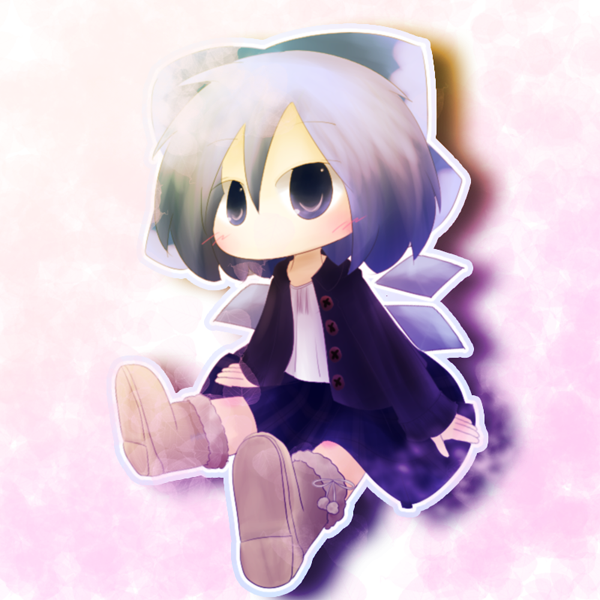 alternate_costume, boots, cast_a, chibi, cirno, contemporary, hair_ribbon, no_mouth