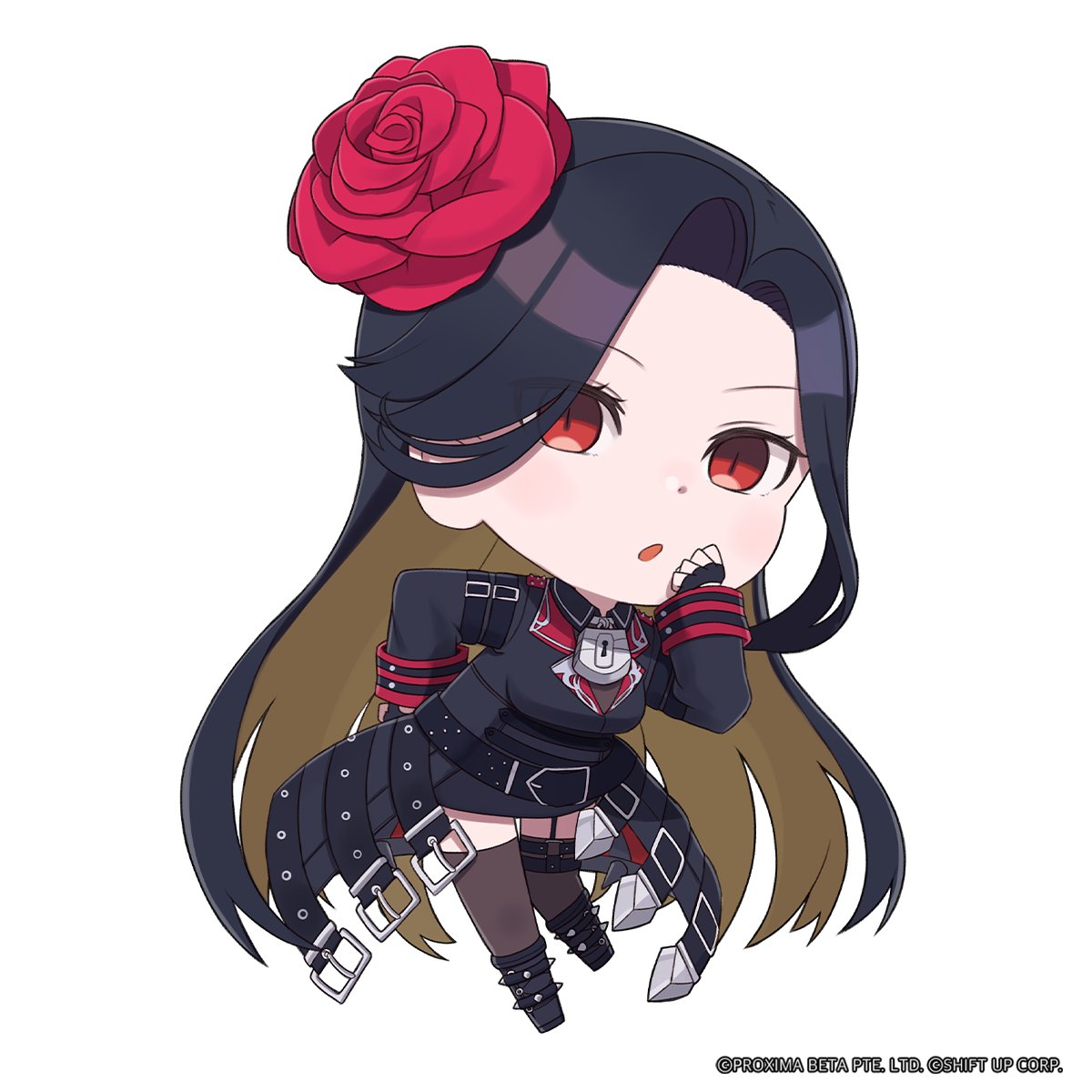 1girl, belt, black_belt, black_footwear, black_gloves, black_hair, blonde_hair, breasts
