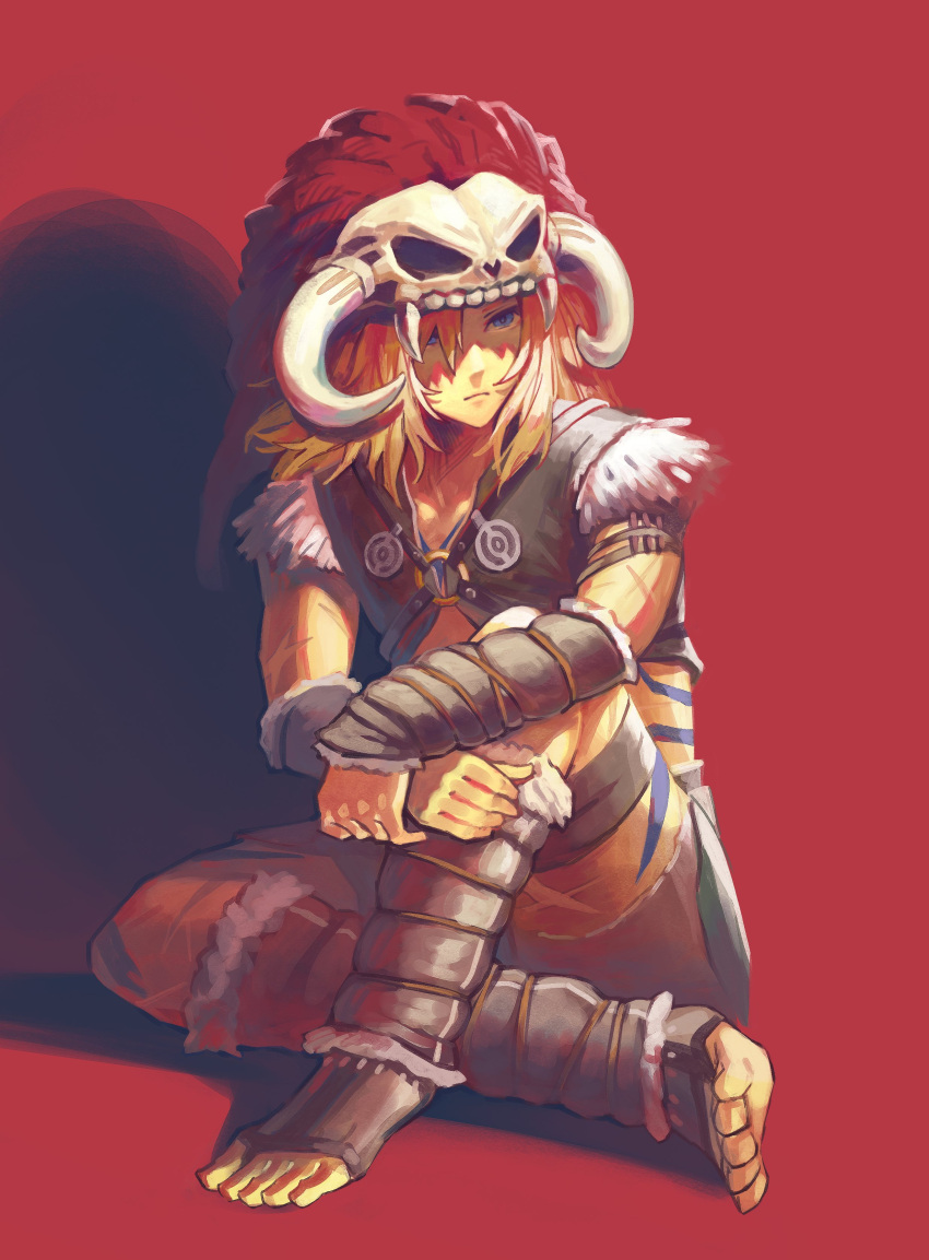 1boy, absurdres, barbarian_set_(zelda), blonde_hair, expressionless, full_body, fur_trim, highres