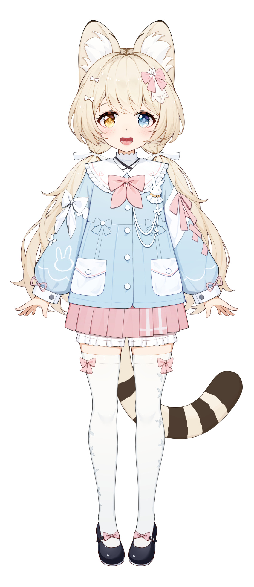 1girl, :d, absurdres, animal_ear_fluff, animal_ears, black_footwear, blonde_hair, blue_eyes