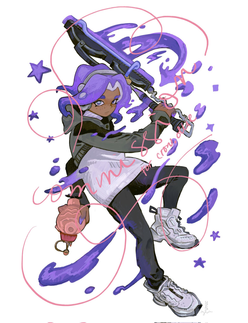 1boy, black_hoodie, black_pants, blue_eyes, closed_mouth, commission, dark-skinned_male, dark_skin