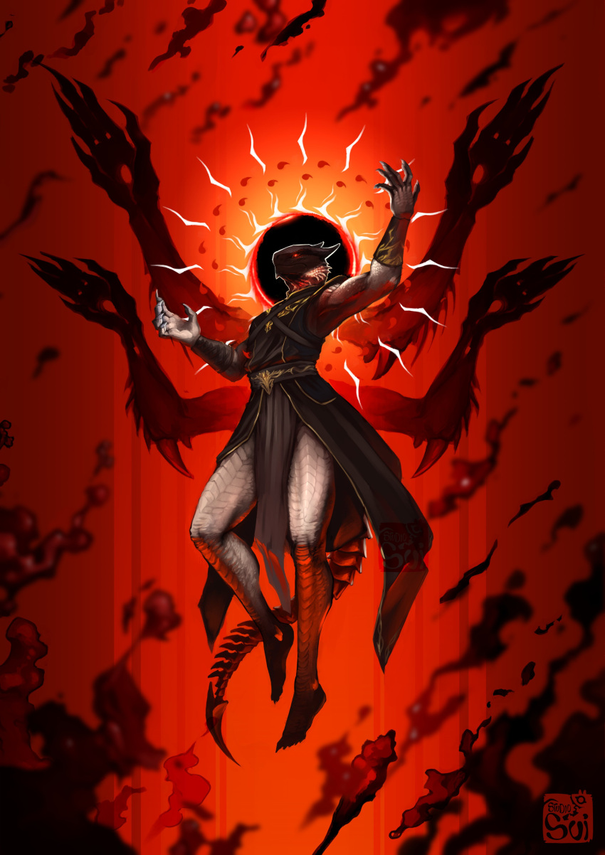 1boy, absurdres, arm_up, artist_name, baldur's_gate, baldur's_gate_3, barefoot, black_robe