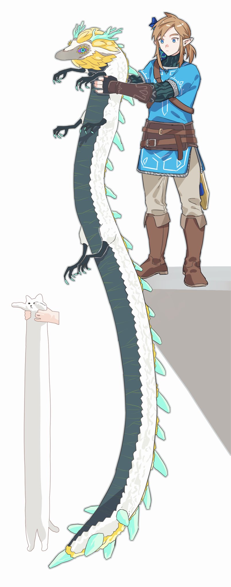 1boy, animal, arm_guards, armpit_carry, boots, champion's_tunic_(zelda), claws, dragon