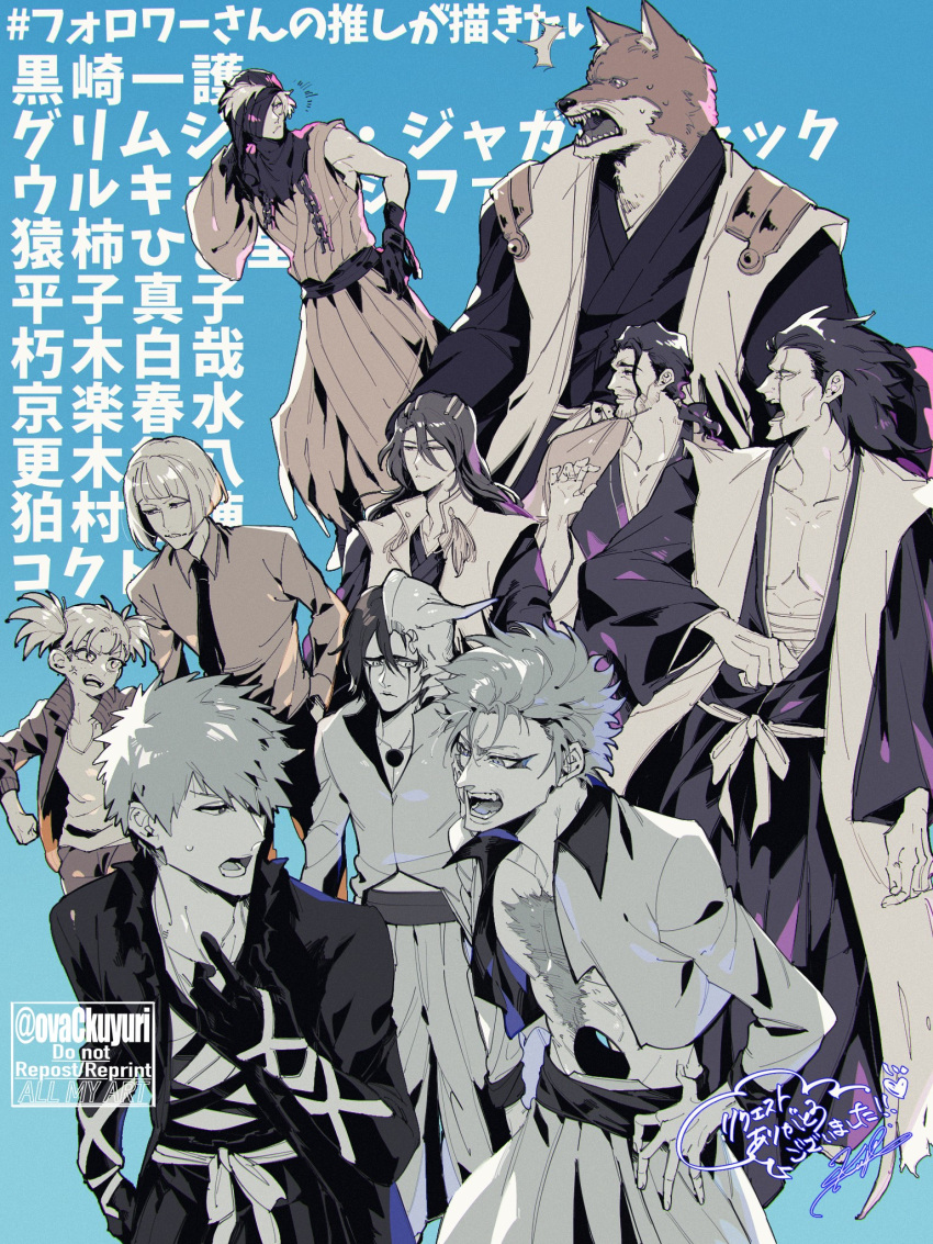 1girl, 6+boys, ^^^, anger_vein, angry, animal_ears, arguing, beard