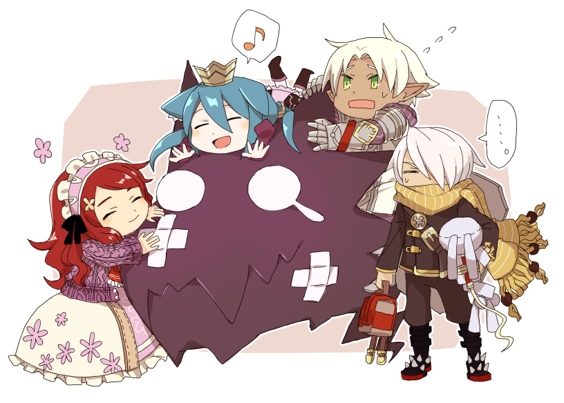 ..., 2boys, 2girls, 7th_dragon, 7th_dragon_(series), :d, animal_ears, backpack