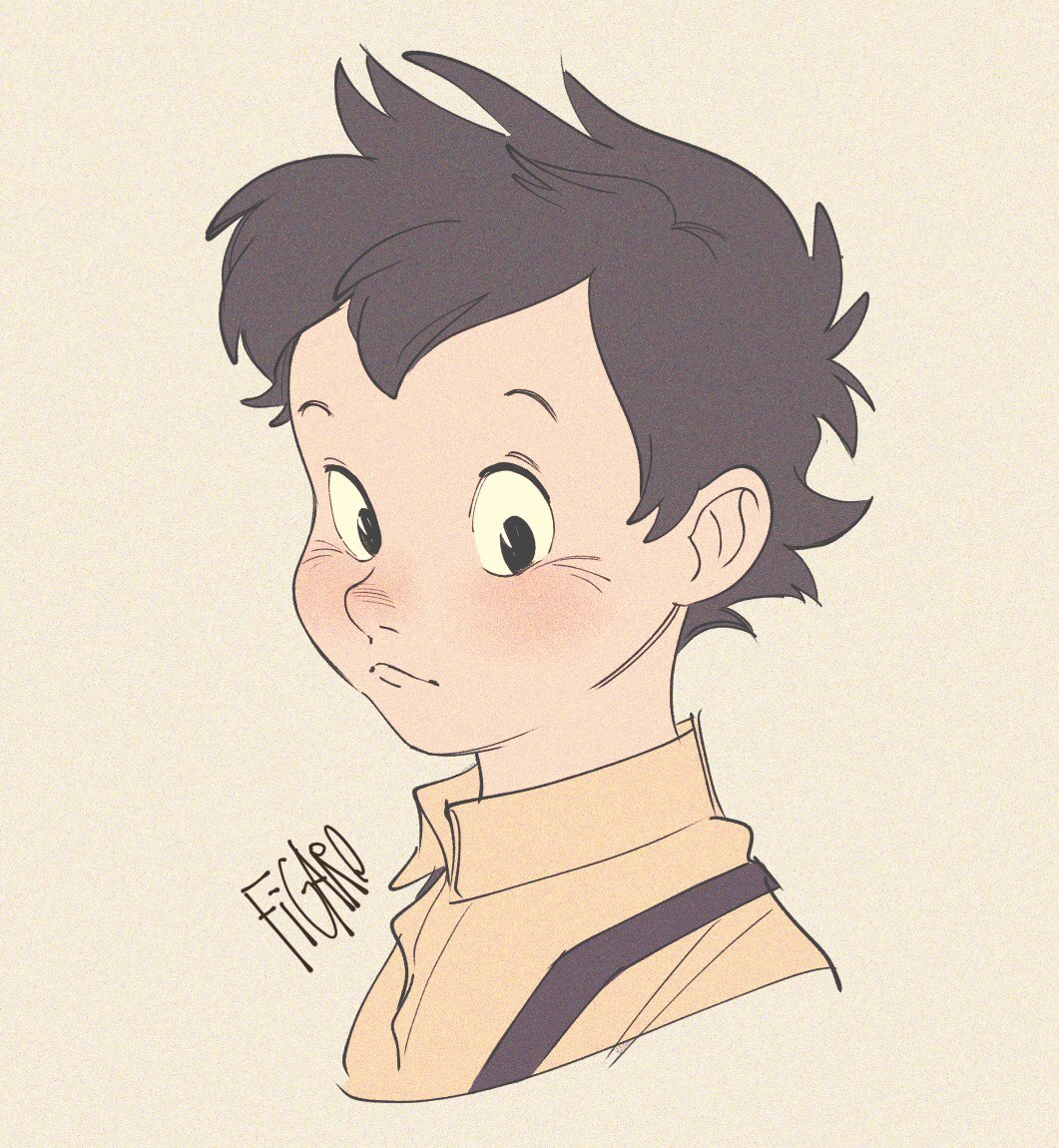1boy, black_eyes, black_hair, blush, closed_mouth, cropped_shoulders, figaro_(disney), grey_background