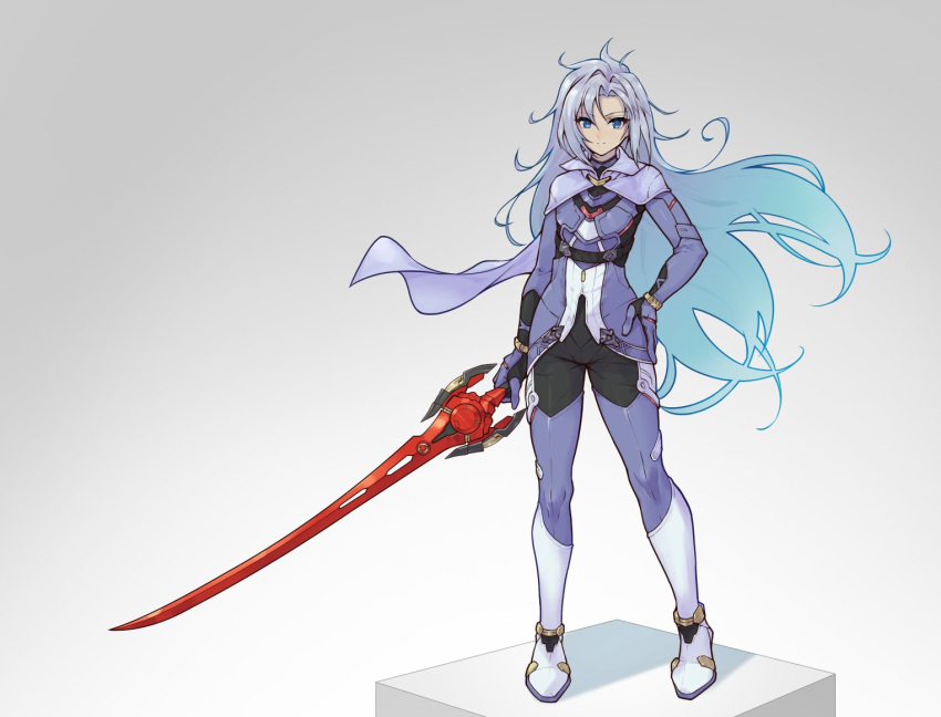 1girl, a_(xenoblade), armor, armored_bodysuit, black_bodysuit, blue_eyes, bodysuit, cape