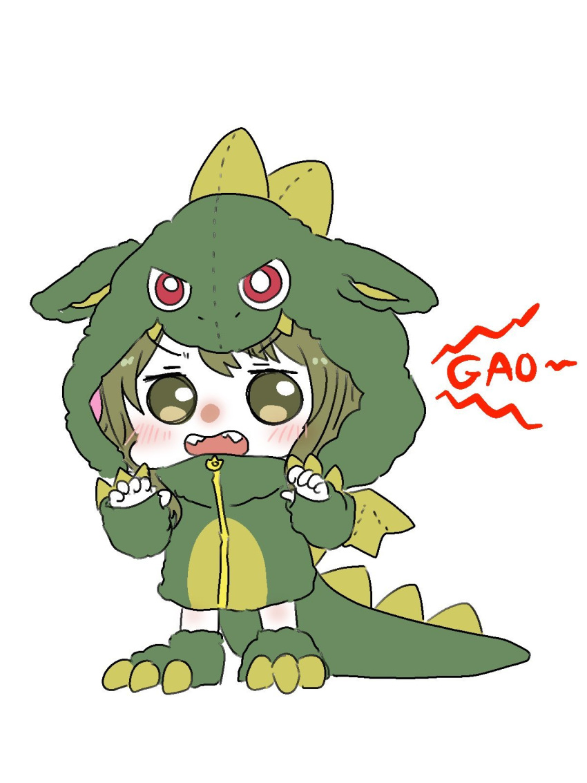 1girl, animal_costume, artisansg_lily, blush, claw_pose, dragon_costume, dragon_tail, full_body