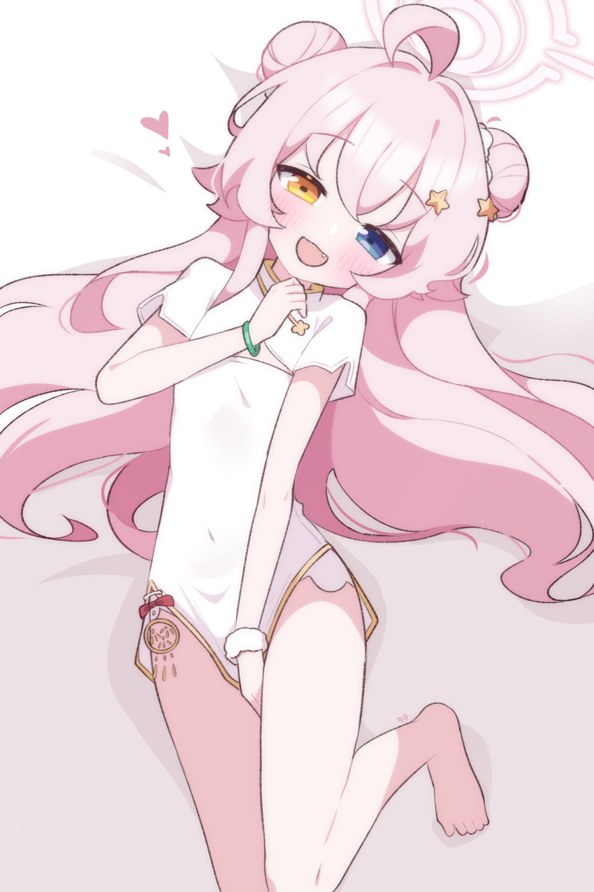 1girl, absurdres, ahoge, bare_legs, between_legs, blue_archive, blue_eyes, blush