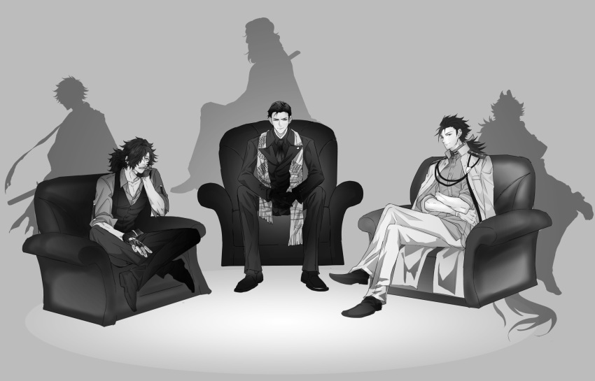 6+boys, arm_support, armchair, chair, cigarette, coat, coat_on_shoulders, collared_cape