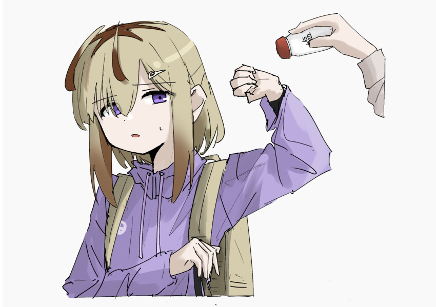1girl, antenna_hair, backpack, bag, brown_hair, gruppe, light_brown_hair, multicolored_hair