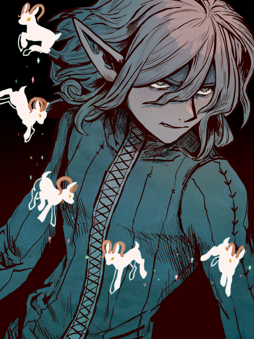 1boy, absurdres, angry, clenched_teeth, dungeon_meshi, elf, frown, goat