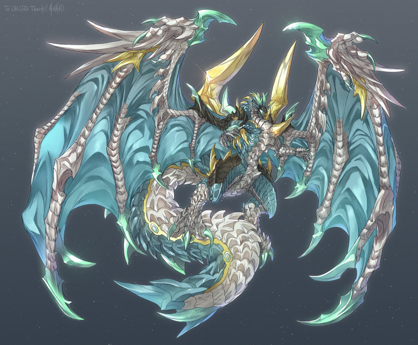 akie_(akidoygo), black_scales, claws, dragon, dragon_horns, dragon_wings, fantasy, highres